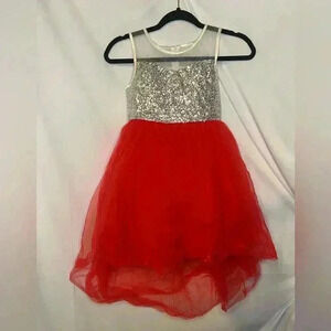 Sparkling Silver and Red Kids Formal Dress